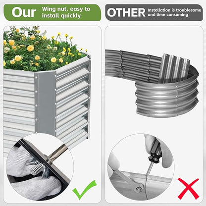 4x2x2ft (2 Pack) Raised Garden Bed - Galvanized Deep Root Planter Boxes Outdoor with Wing Nuts and Safety Edges for Gardening Vegetables, Flowers, Herbs, Succulents - Silver