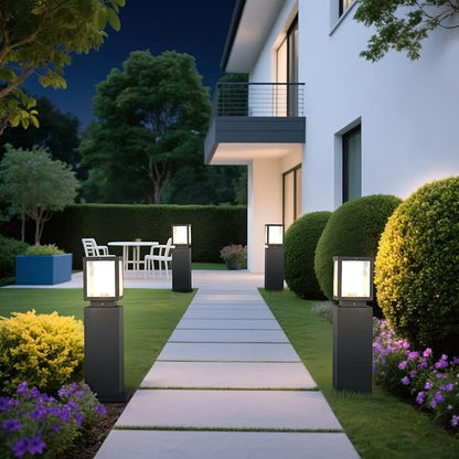 Outdoor Landscape Path Light Modern Black Waterproof Bollard Light Outside Housing Pathway Light Aluminum Walkway Lighting Hardwired E26 Sideway Post Pole Lighting Patio Porch Exterior Lawn Floor Lamp