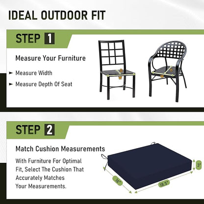 Basic Beyond Outdoor Chair Cushions Set of 2, Square Corner Outdoor Cushions for Patio Furniture, Water Resistant Patio Chair Cushions with 2 Ties, 18.5x16x3, Navy
