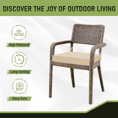 Basic Beyond Outdoor Chair Cushions Set of 2, Square Corner Outdoor Cushions for Patio Furniture, Water Resistant Patio Chair Cushions with 2 Ties, 18.5x16x3, Beige