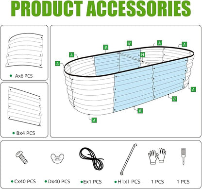 SnugNiture Galvanized Raised Garden Bed Outdoor, 4 Pcs 4x2x1ft Oval Metal Planter Box for Planting Plants Vegetables, White
