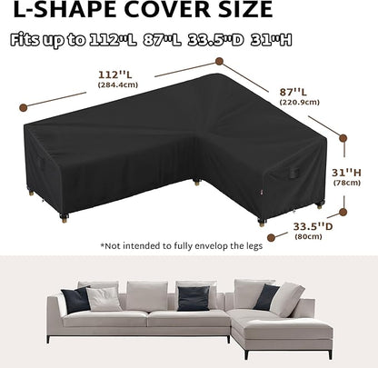iBirdie Outdoor Patio Furniture Cover fit 112" x 87", 110" x 85", 108" x 84" L-Shaped Sectional Sofa, Waterproof Weatherproof Heavy Duty 600D Garden Cover for Outside L Shape Couch