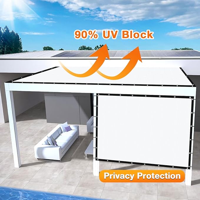 Artpuch Outdoor Pergola Shade Cover 10' X 10' Sun Shade Cloth with Grommets, 90% UV Protection Canopy Patio Privacy Screen (Customized Available) GN107, White
