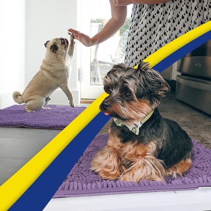 Muddy Mat® | Super Water Absorbent Door Mat Indoor, Microfiber Quick Dry Chenille Entryway Rug, Slip Resistant Front Door Mat, Indoor Mats for Entryway, Machine Washable Pet Rug, Lavender 24" x 96"