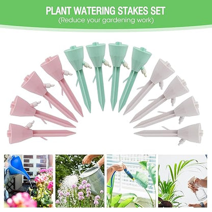 MYMULIKE 12 Pack Self Watering Planter Drip, Slow Watering for Plants Flowerpot, Plant Watering Spikes with Control Valve Switch Automatic Watering System, Plant Watering Devices for Flowerpot Plants