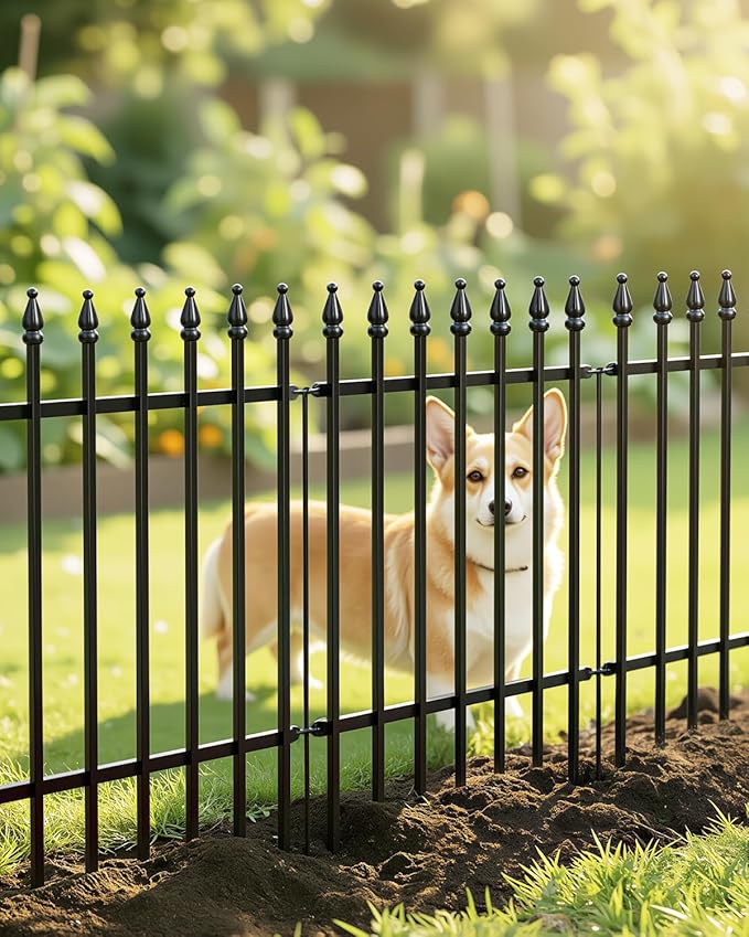 ARIFARO Metal Garden Fence 24" H x 24" W (5 Pack, Length 10 ft), No Digging Decorative Garden Border Fence, Rustproof Black Fence Panels for Flower Bed, Yard, Patio, Small Animal Barrier