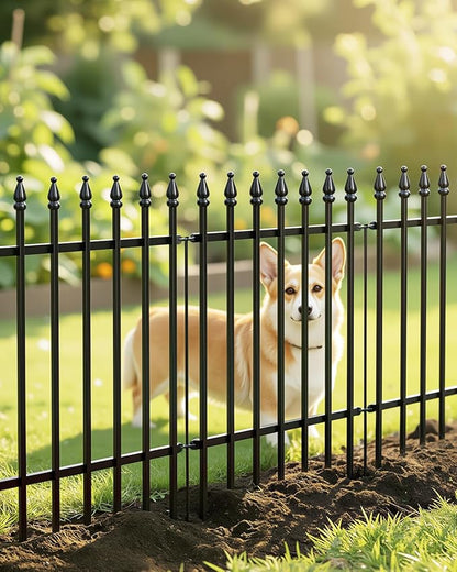 ARIFARO Metal Garden Fence 24" H x 24" W (5 Pack, Length 10 ft), No Digging Decorative Garden Border Fence, Rustproof Black Fence Panels for Flower Bed, Yard, Patio, Small Animal Barrier