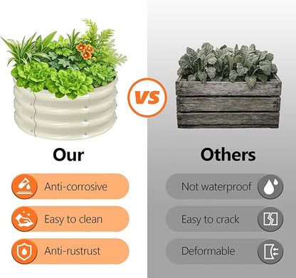 VINGLI 2 PCS Galvanized Raised Garden Beds Outdoor, 2x2x1ft Round Raised Planter Boxes Outdoor, Metal Raised Garden Bed for Vegetables (White)