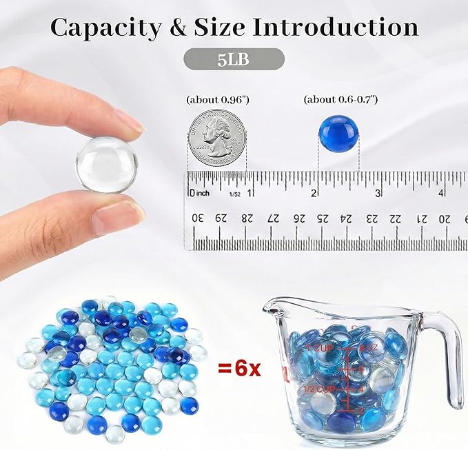 FUTUREPLUSX 5 Lb Flat Glass Marbles, 500PCS Blue Mixed Color Flat Gems Decorative Glass Stones Vase Filler Beads Table Scatter Decor