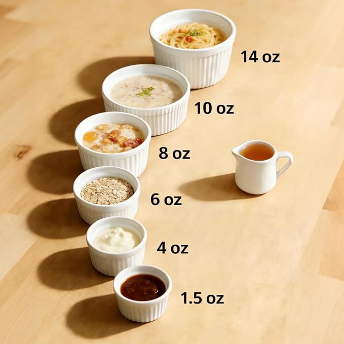 Cinf 1.5 oz Ceramic Ramekins, Set of 6, Baking Cups for Desserts and Sauces | Porcelain ramekins, safe for oven, microwave & dishwasher, perfect for crème brûlée, soufflé, custard and dipping sauces