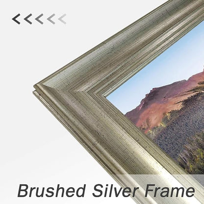 Framed Lake Landscape Wall Art: Mountain Sunset Skyline Painting Boardwalk Water Canvas Artwork for Living Room
