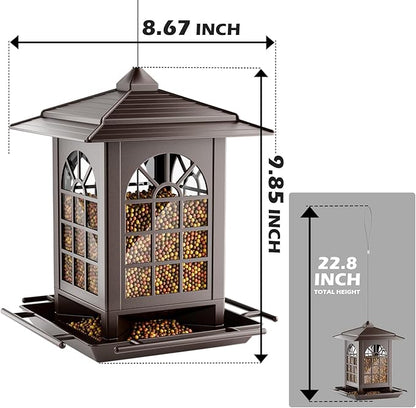 Birdream 2 Pack Bird Feeders for Outdoor Hanging, Assembly Required, 1-Min Easy Setup, Classic Courtyard Design, Attracting Cardinals Chickadees Goldfinches & Sparrows - Brown