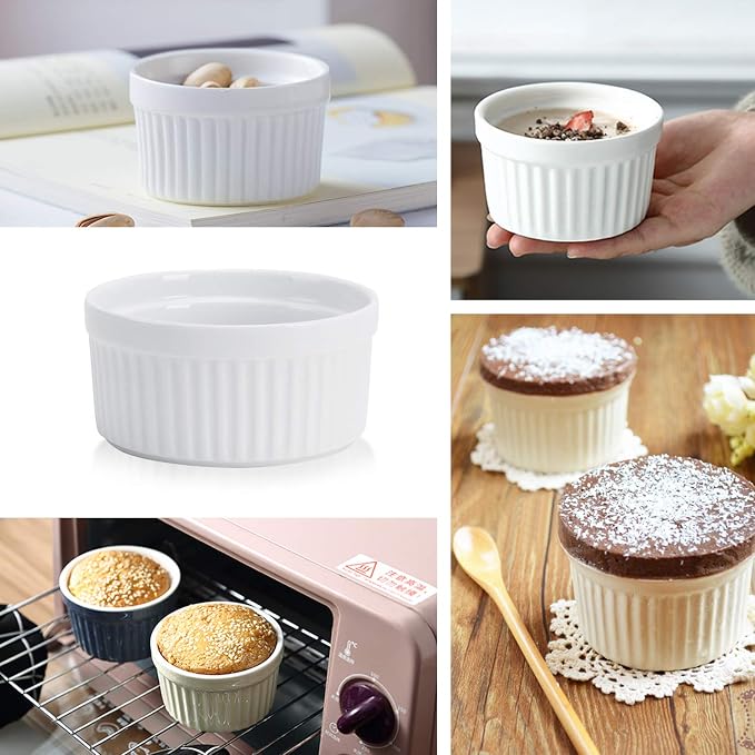Ramekins 8 OZ Set of 8, Souffle Dishes Ramekins Oven Safe for Creme Brulee, Custard, Lava Cakes, Pudding, Flan, Mini Desserts, Small Baking Dishes Ramekin Bowls