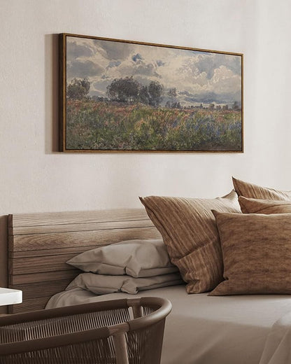 InSimSea Extra Large Framed Vintage Wall Art, Living Room Farmhouse Decor, Watercolor Flower Sky Field Landscape Paintings Canvas Prints, Scenery Long Picture for Bedroom Above of Bed,20x40inch