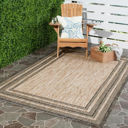 SAFAVIEH Courtyard Collection 6'7" x 9'6" Natural / Black CY8475 Indoor/ Outdoor Waterproof Easy-Cleaning Patio Backyard Mudroom Area-Rug