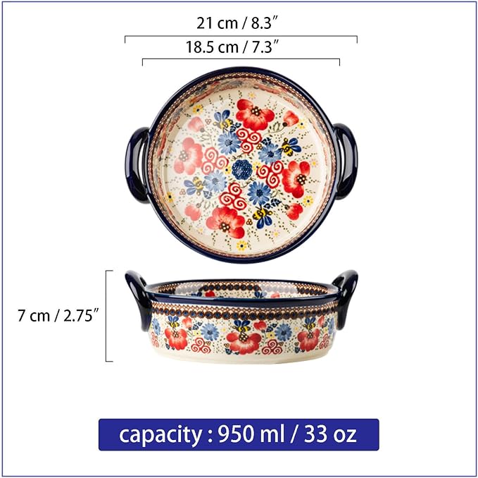 Baking Dishes For Oven, 1 Quart Round Casserole Dishes For Oven-bee and flower-round 950ml