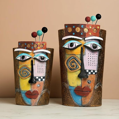 Picasso Face Planter Pots Colorful Abstract Art Planters with Facial Expressions Handmade Resin Funny Funky Plant Pots Unique Head Planter for Home Balcony Decor (Small)