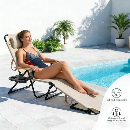 Foldable Chaise Lounge Chair Outdoor, Tanning Chair with 4-Position Reclining Back, Folding Sun Lounger, Outdoor Lounge Chair for Beach, Poolside, Backyard, Camping, UPF 50+, 300 LBS