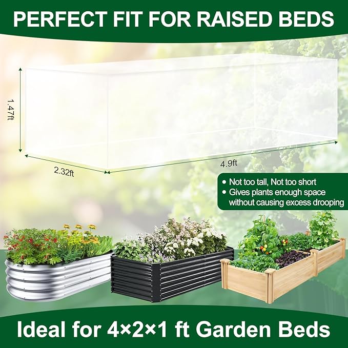 2 Pack Garden Netting for 4x2x1ft Raised Beds, Ultra-Fine Mesh Plant Covers with Drawstring, Bird, Pest & Small Animal Barrier for Vegetables, Fruits & Flowers