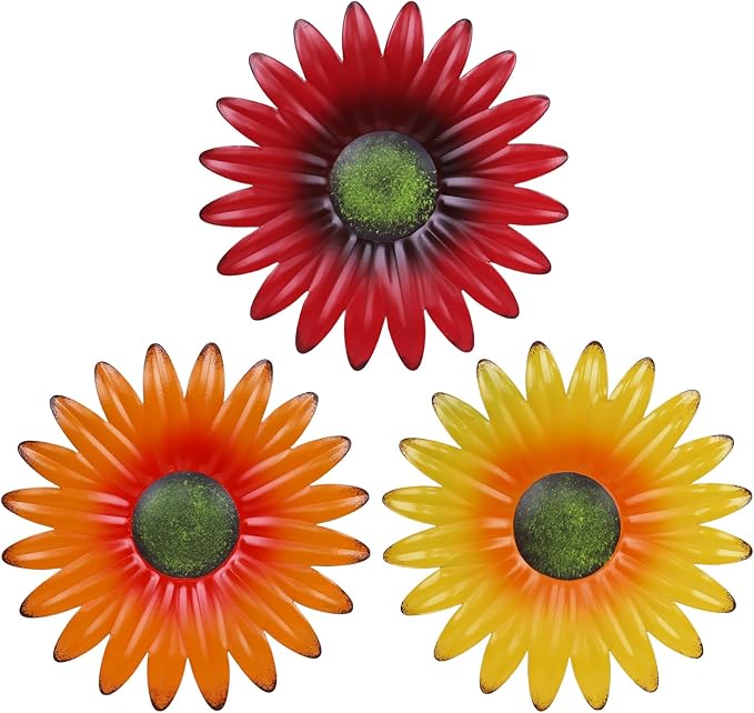 hogardeck Metal Flower Wall Decor - 3 Pcs 9" Outdoor Wall Art Backyard Decorations Hanging for Kitchen, Living Room, Bathroom, Garden