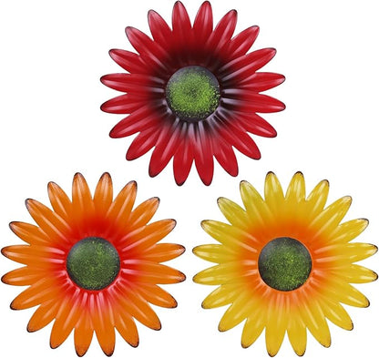 hogardeck Metal Flower Wall Decor - 3 Pcs 9" Outdoor Wall Art Backyard Decorations Hanging for Kitchen, Living Room, Bathroom, Garden