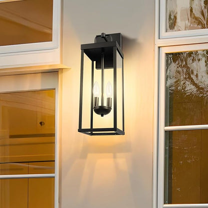 Dusk to Dawn Outdoor Wall Sconce Light, 20 Inch Tall Transitional Exterior Wall Lighting with Clear Glass, Anti-Rust Powder Coat Black Modern Outside Wall Lantern for Front Porch, DDRZ008M BK