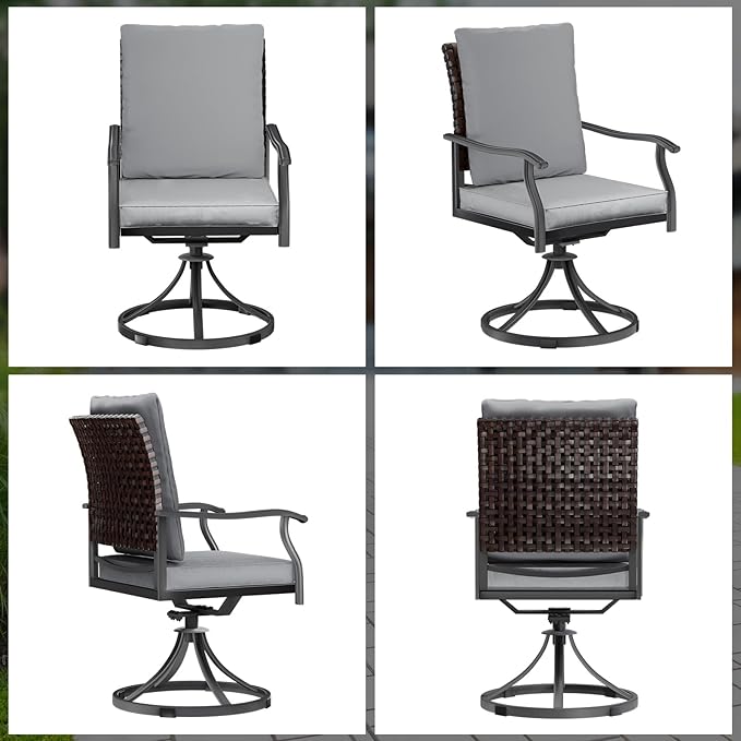 LEVELEVE 5 Piece Outdoor Patio Dining Set with 4 Swivel Dining Chairs & 1 Large Round Dining Table,Bistro Furniture Set for Lawn, Garden, Deck, Backyard and Porch