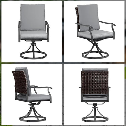 LEVELEVE 5 Piece Outdoor Patio Dining Set with 4 Swivel Dining Chairs & 1 Large Round Dining Table,Bistro Furniture Set for Lawn, Garden, Deck, Backyard and Porch