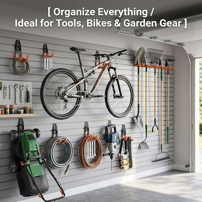 16 Pack Garage Hooks Heavy Duty, Industrial Wall Mount Garage Storage Hooks for Hanging Bike, Ladder and Garden Tools, Organization System with Mop Broom Holders, 100 LBS Capacity, Orange