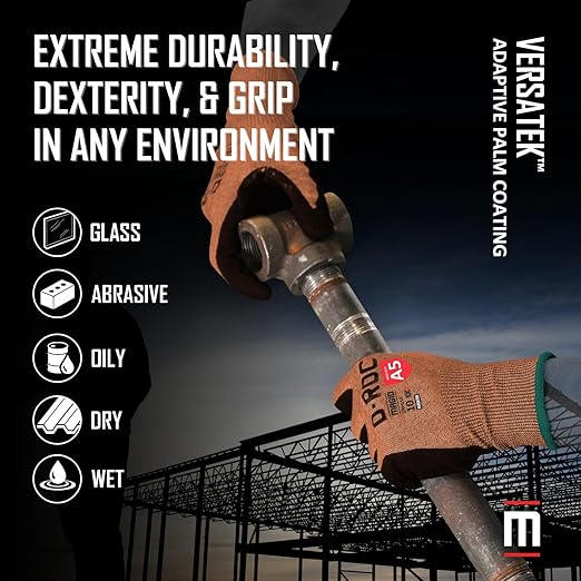MAGID D-ROC VersaTek All-In-One Coated Glove,1 Pair, Cut Level A5 Resistant Work Gloves, DX+ Technology, DXPG53-Size 8/M