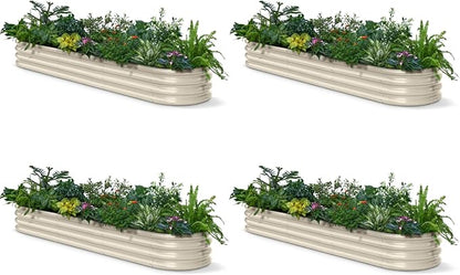 4-Pack Galvanized Raised Garden Bed 8x2x1ft - 12" Tall Metal Planter for Outdoor Plants Vegetables, Metal Garden Box with Stainless Steel Hardware, and Rust-Resistant Coating - Sand Beige