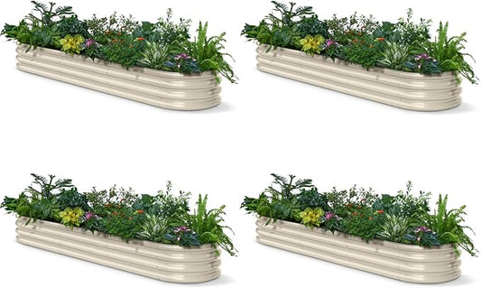 4-Pack Galvanized Raised Garden Bed 8x2x1ft - 12" Tall Metal Planter for Outdoor Plants Vegetables, Metal Garden Box with Stainless Steel Hardware, and Rust-Resistant Coating - Sand Beige