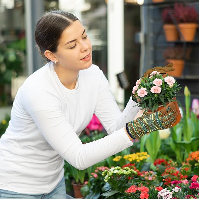 Leather Gardening Gloves for Women Thorn Proof Garden Gloves Touch Screen Working Gloves Gifts,M