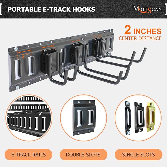 10-Pack E-Track Double Fitting J-Hooks, 2" Wide & 2" Deep Stable E Track Double J Hooks with Dual Fittings, Heavy Duty Shovel Hanger for Trailers, Trucks, Garden Tools Organizers Storage