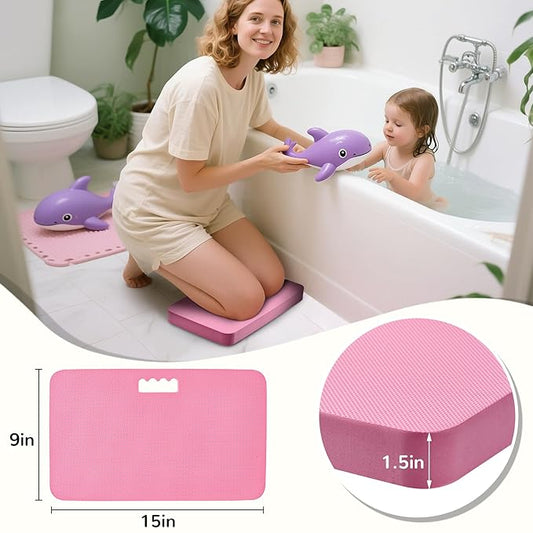 Baby Bath Kneeler, Extra Thick Kneeling Pad for Bathing Babies, Soft Foam Cushioning for Knee, 1.5" Thick Non-Slip, Fast-Drying,Gardening, Bathing Baby, Workout Supplies-Pink