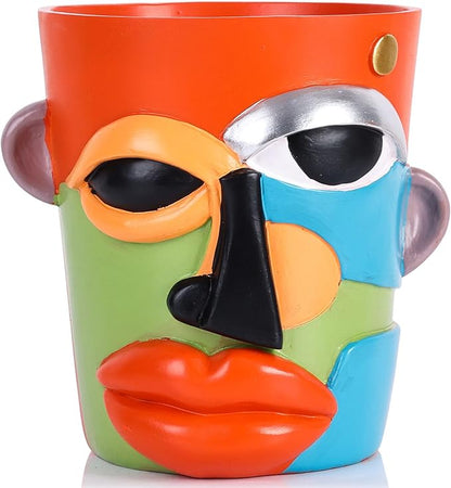 XMGZQ Abstract Cubism Face Planter,Pop Art Sculpture & Vase Decor,Unique Picasso Style Flower Pot,for 4-6 Inch Succulents & Houseplants,Drainage Hole Included,Statement Gift (Contemporary)