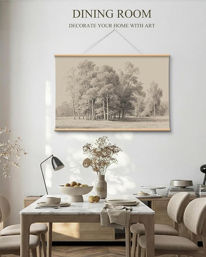 VIYYIEA Extra Large Size Canvas Wall Art, 54x36 Inch Vintage Tree Landscape Sketch, Black and White Nature Wall Decor for Living Room, Bedroom, Above Sofa