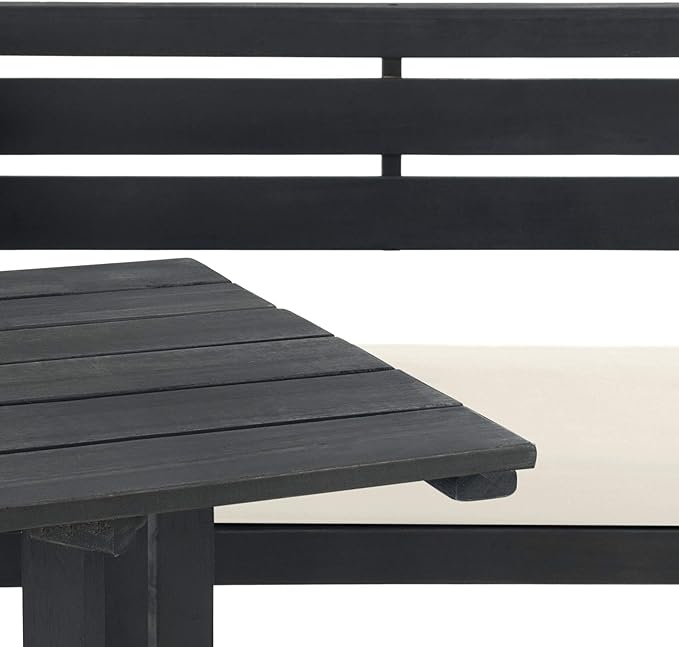 SAFAVIEH PAT6754A Collection Wilton Teak and Navy Balcony Corner Lounge Outdoor Set