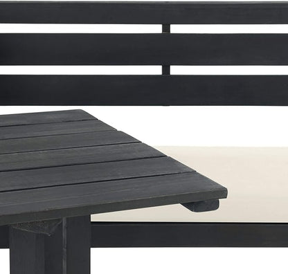 SAFAVIEH PAT6754A Collection Wilton Teak and Navy Balcony Corner Lounge Outdoor Set