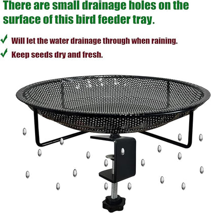 CQAIRIOU Premium Deck Railing Bird Feeder Tray for Balcony,11.8" Stainless Steel Large Platform Bird Feeder Mesh Seed Tray for Outside Wild Birds,Great Decoration for Garden Backyard