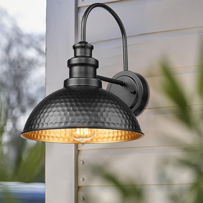 Casia Outdoor Farmhouse Barn Lights, Rustic Outdoor Wall Sconce, Exterior Wall Lights, Front Door Mounted Lighting Fixture,Vintage Outside Lighting for Porch,Patio,Garage (Black, 4 Pack)