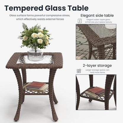 3 Pieces Outdoor Patio Furniture Sets with Rocking Swivel Chairs with 6-inch Thick Cushion and Side Table for Deck Lawn