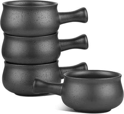vicrays French Onion Soup Bowls With Handles, 26 Ounce for Soup, Chili, Beef Stew, Chip Resistant, Dishwasher Microwave Safe, Set of 4 (Gray)