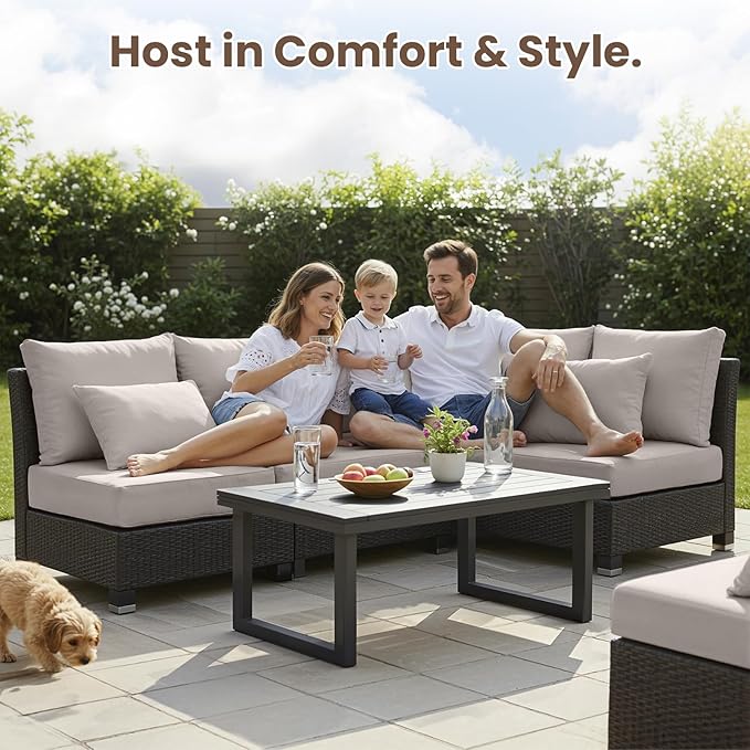 Outdoor Chair Cushions, 6 Inch Thick Patio Seat & Back Cushions Set with Removable Cover, Waterproof Patio Cushions for Outdoor Furniture, 22 x 24 Inch, Beige 6-Set