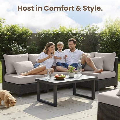 Outdoor Chair Cushions, 6 Inch Thick Patio Seat & Back Cushions Set with Removable Cover, Waterproof Patio Cushions for Outdoor Furniture, 22 x 24 Inch, Beige 6-Set