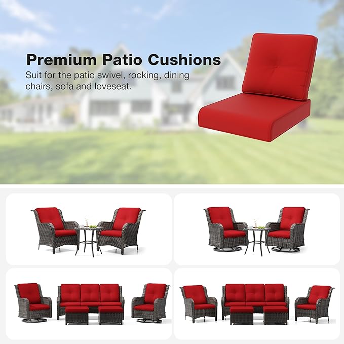 Joyside Outdoor Chair Cushions Set, 22x25/22x24 Inch Patio Furniture Deep Seat Cushions, Water Resistant & Thick Cushion, Outdoor Replacement Cushions for Seat and Sofa (Red, 1 Set)