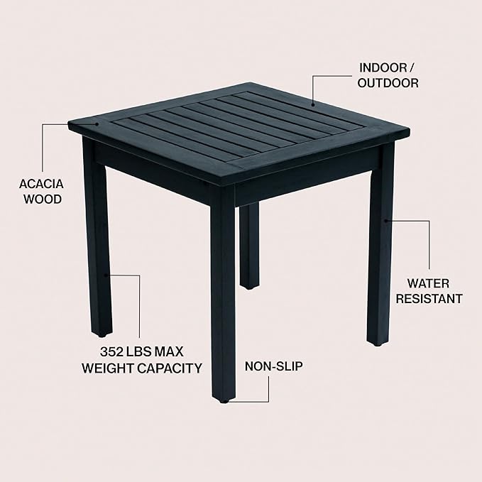 JONATHAN Y END6000B Archer 18.9" Modern Classic Square Slatted Solid Acacia Wood Indoor/Outdoor Adirondack Side Table for Patio, Garden, Bathroom, Living Room, Black