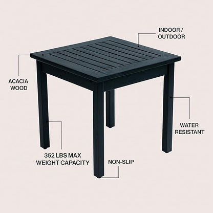 JONATHAN Y END6000B Archer 18.9" Modern Classic Square Slatted Solid Acacia Wood Indoor/Outdoor Adirondack Side Table for Patio, Garden, Bathroom, Living Room, Black