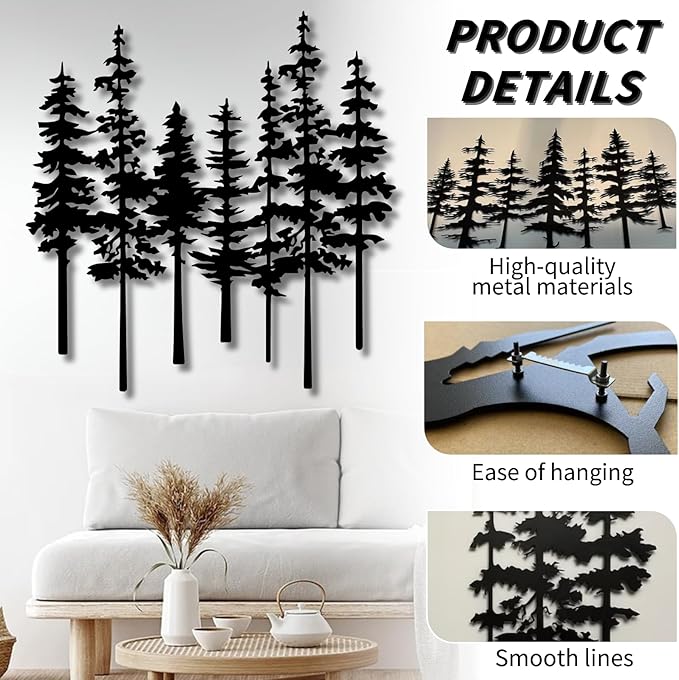 Mimiso Metal Pine Tree Wall Art Decor,Nature Forest Metal Decor,Tree Wall Art,Wall Decorations for Living Room,Bed Room,Dning Room,Housewarming Gift(Black,39"×38")