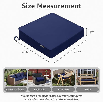 PatioGlow Outdoor Chair Cushions 24 x 24 x 4 Inch, Waterproof & Fade Resistant Patio Seat Cushion for Furniture with Handle and Ties, Thick Seating Pads for Outside Sofa Couch Set of 2, Dark Blue